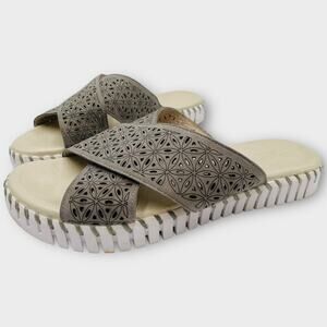 Ilse Jacobsen Gray Tulip Cross Band Slide Sandals Chunky Gray Laser Cut 42 12